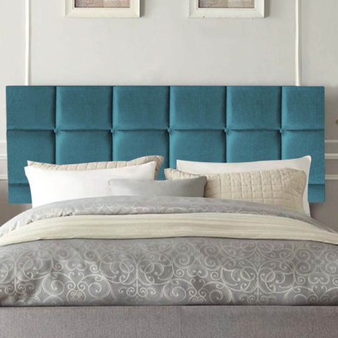 Painel Estofado Luxo Espanha 195cm King Size para Cama Box Suede Azul Turquesa - Gat Magazine