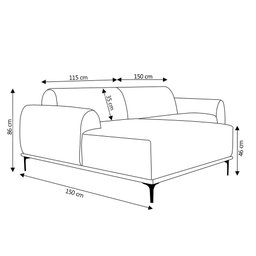 Sofá 4 Lugares com Chaise Base de Madeira Euro 2,65M Veludo Preto - Gran Belo - 6