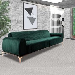 Sofá 3 Lugares Sala de Estar Base de Madeira Euro 2,10M Veludo Verde - Gran Belo - 4