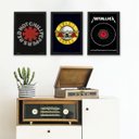 Ver imagem 1 de Kit 3 Quadros Decorativos Bandas de rock 45x34cm:madeira Preta