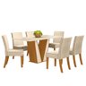 Conjunto Mesa de Jantar Retangular Gabi e 6 Cadeiras Marta H02 Nature/Off White/Linho - Mpozenato Ga - 1