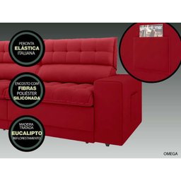 Sofá Omega 2,00M Assento Retrátil e Reclinável Velosuede Vermelho - Netsofás - 5