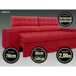 Sofá Omega 2,00M Assento Retrátil e Reclinável Velosuede Vermelho - Netsofás - 3