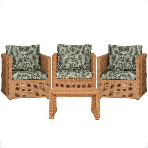 Mesa Centro e 3 Poltronas Madri Corda Náutica Estofado 5 Trama Original