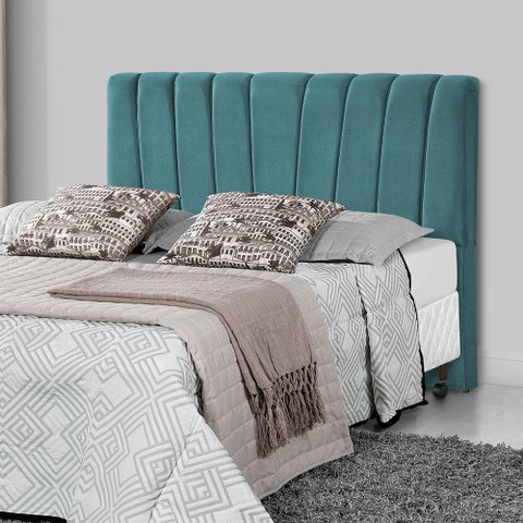 Cabeceira Estofada Americana Premium 195cm em Veludo Azul
