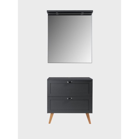 Gabinete para Banheiro com Tampo e Espelheira 80cm Retro Mdf Grafite Milano - On Móveis