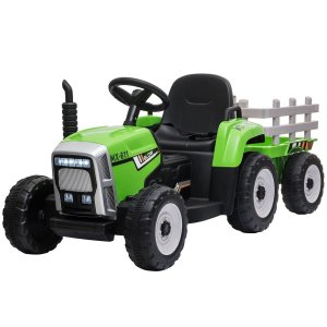 Trator Infantil Elétrico Carrinho com Carreta Removível Criança até 30kg Bateria 12v 3-5km/h com Luz