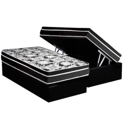 Conjunto Box Baú Solteiro: Colchão Espuma Luckspuma D45 Gran Luck Pro + Base Crc Suede Black(