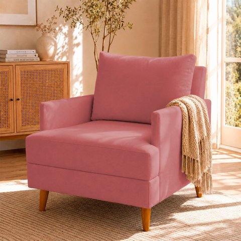Poltrona Decorativa Serena Suede para Sala Recepção Escritório Conforto Luxo Almofada Solta