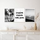 Ver imagem 2 de Kit 3 Quadros Inspira Respira Não Pira Praia Preto e Branco 33x24cm:madeira Branca