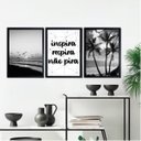 Ver imagem 1 de Kit 3 Quadros Inspira Respira Não Pira Praia Preto e Branco 33x24cm:madeira Branca