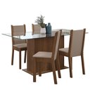 Ver imagem 2 de Conjunto Sala de Jantar Mesa Tampo de Vidro 4 Cadeiras Rustic/crema/sintético Bege Yara Madesa