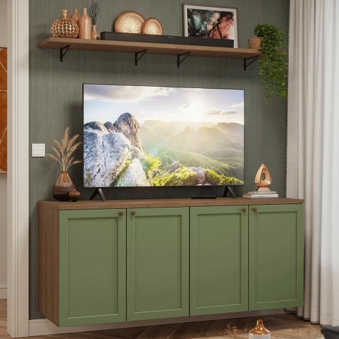 Rack para Tv até 70 Polegadas + Prateleiras 160cm Rustic/verde Vik Madesa 05