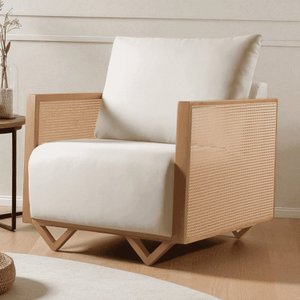 Poltrona para Sala de Estar Madeira Maciça Palha Rattan Arthur