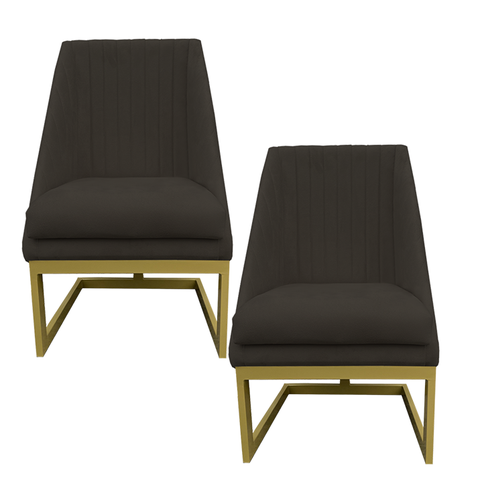 Kit 02 Cadeiras para Sala de Jantar Ana Base de Ferro Suede Marrom - D'classe Decor