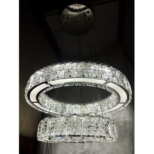 Lustre pendente Cristal K5 de Inox com 2 anéis de Led 45W - 3 temperaturas