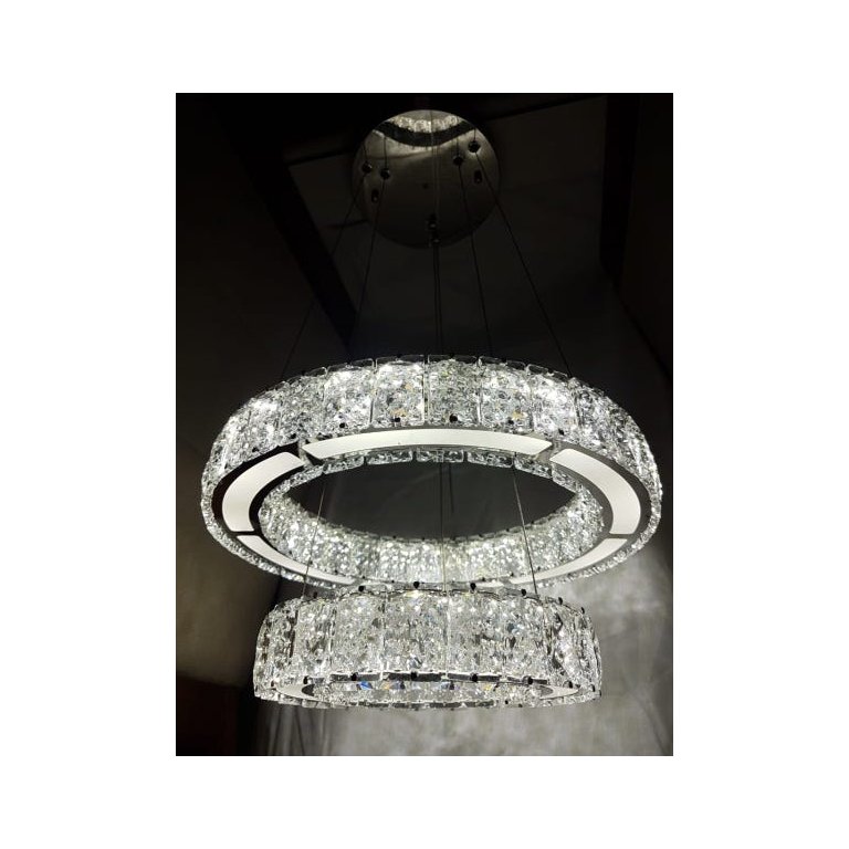 Lustre pendente Cristal K5 de Inox com 2 anéis de Led 45W - 3 temperaturas Lustre pendente Cristal K5 de Inox com 2 anéis de Led 45W - 3 temperaturas