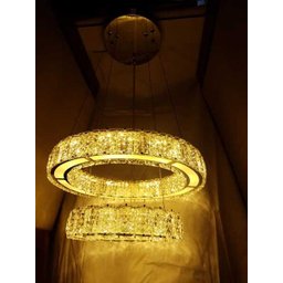 Lustre pendente Cristal K5 de Inox com 2 anéis de Led 45W - 3 temperaturas - 2