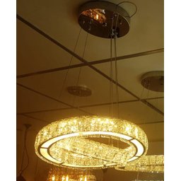 Lustre pendente Cristal K5 de Inox com 2 anéis de Led 45W - 3 temperaturas - 4