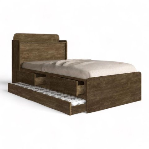 Cama Tamires Baú Castanho com Auxiliar