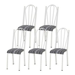 Kit 5 Cadeiras Tubular Branca 021 Assento Preto Listrado - 1