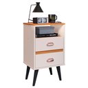 Ver imagem 1 de Mesa de Cabeceira Retrô Mesinha Pequena Canto Quarto Apoio Cama 2 Gavetas Nicho Off/Cinamomo-RPM