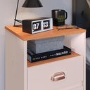 Ver imagem 4 de Mesa de Cabeceira Retrô Mesinha Pequena Canto Quarto Apoio Cama 2 Gavetas Nicho Off/Cinamomo-RPM