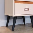 Ver imagem 7 de Mesa de Cabeceira Retrô Mesinha Pequena Canto Quarto Apoio Cama 2 Gavetas Nicho Off/Cinamomo-RPM