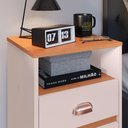 Ver imagem 5 de Mesa de Cabeceira Retrô Mesinha Pequena Canto Quarto Apoio Cama 2 Gavetas Nicho Off/Cinamomo-RPM