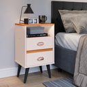 Ver imagem 3 de Mesa de Cabeceira Retrô Mesinha Pequena Canto Quarto Apoio Cama 2 Gavetas Nicho Off/Cinamomo-RPM