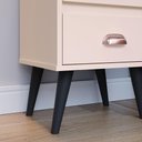 Ver imagem 6 de Mesa de Cabeceira Retrô Mesinha Pequena Canto Quarto Apoio Cama 2 Gavetas Nicho Off/Cinamomo-RPM