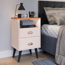 Ver imagem 2 de Mesa de Cabeceira Retrô Mesinha Pequena Canto Quarto Apoio Cama 2 Gavetas Nicho Off/Cinamomo-RPM