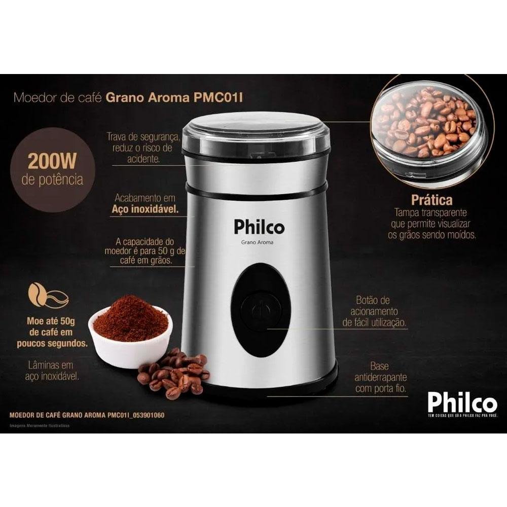 Moedor de Café Philco Grano Aroma 200w Inox - Pmc01i - 127v - 7