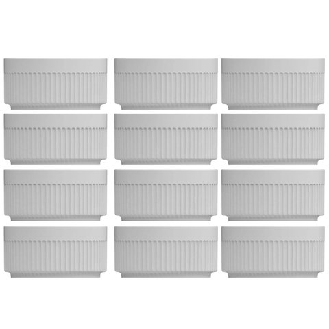 Jogo 12 Tigelas Ramekins de Porcelana 240ml Canelado Médio Germer Branco