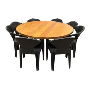 Conjunto Sala de Jantar Redonda Industrial 1,80 com 8 Cadeiras Pretas Diamond New Katrina