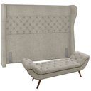 Ver imagem 1 de Kit Cabeceira Cama Box Casal 140 Cm Madrid com Puff Recamier Santorini P05 Bouclê Creme - Lyam Decor
