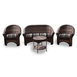 Conjunto de Sofá Fibra Sintética Bali - 1 Sofá 2L + 2 Poltronas + 1 Mesa Centro - Tecido Illimani Pr