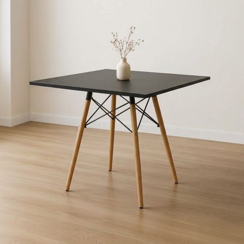 Mesa Jantar Quadrada Eiffel 90cm Preto MDF Charles Eames
