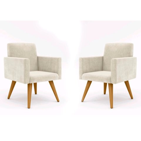 Kit 2 Poltronas Decor Nina Bege Pés Palito Viana Multishop