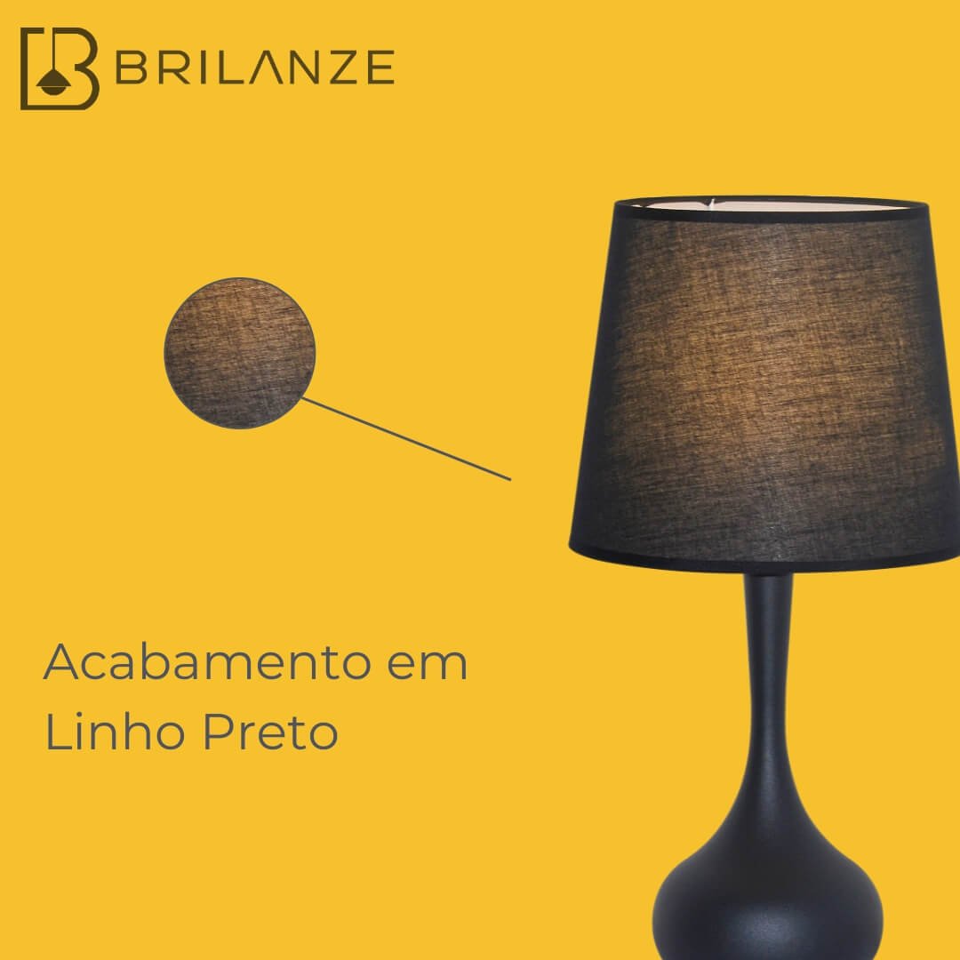 Abajur 23x45cm E27 Metal+linho Preto Bivolt Sindora - 2