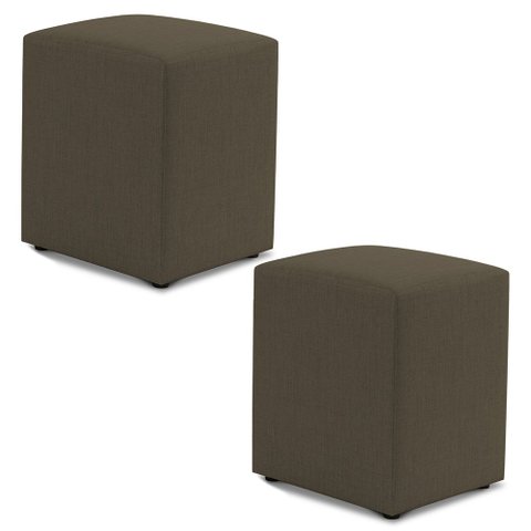 Kit 02 Puffs Decorativos Sala de Estar Quadrado 36x47cm Linho Cacau - Desk Design
