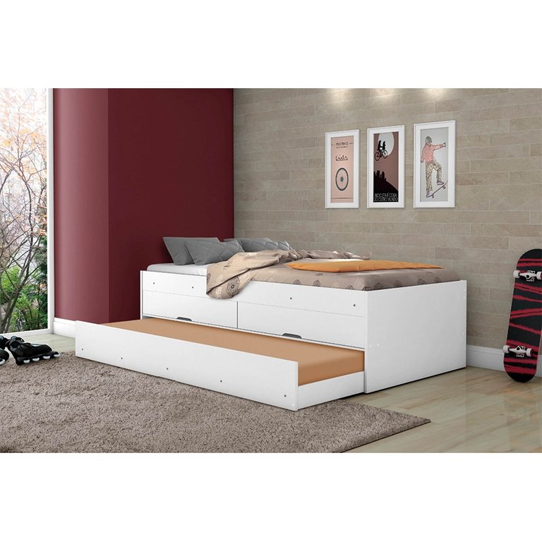 Bicama com 2 Gavetas Bari Branco Gabrielli