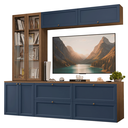 Ver imagem 3 de Estante Sala de Estar com Rack + Cristaleira 230cm Rustic/Azul/Rustic Vik Madesa 02