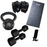 Kit Halter Dumbell Sextavado 24kg (2Un) + Caneleira 10kg (2Un) + Kettlebell 32kg + Colchonete + - 1