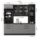 Ver imagem 4 de Cozinha Modulada Compacta 4 Peças com Rodapé 240cm 10 Portas 4 Gavetas com Tampo Mônaco Chumbo/Titânio