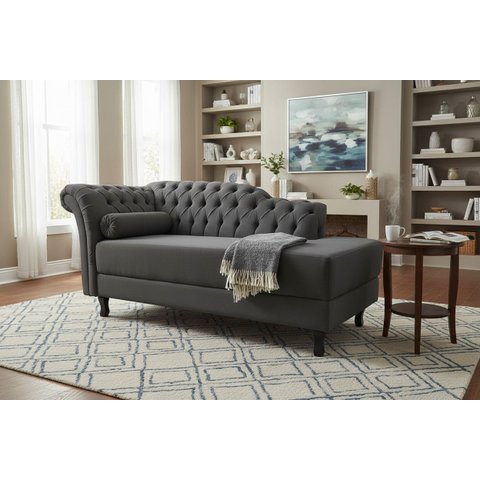 Recamier Decorativo Divã Styllus Lado Direito Suede Cinza