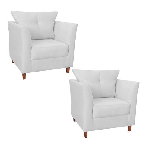 Kit 02 Poltrona Cadeira Sofá Decorativa Isis Sala Estar Salão Beleza Corano Branco - LM DECOR