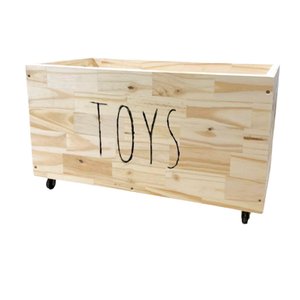 Baú Organizador de Brinquedos de Madeira Pinus com Rodinhas 360° - Toys