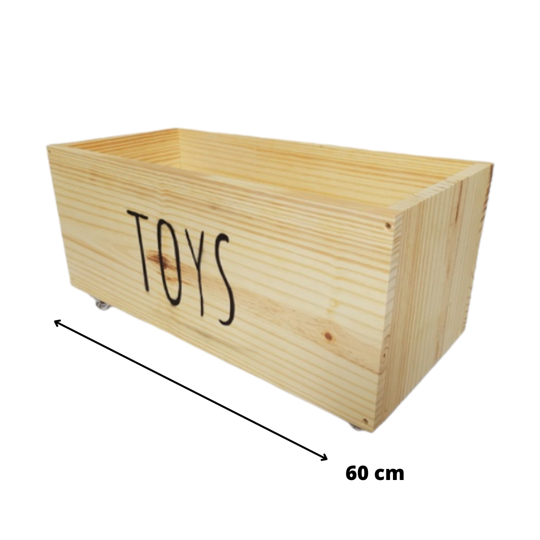 Baú Organizador de Brinquedos de Madeira Pinus com Rodinhas 360° - Toys - 3