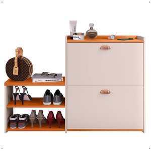 Sapateira Hall Entrada 2 Gaveta Basculante Puxador Concha Banco Prateleira Sala Quarto Retrô - Rpm